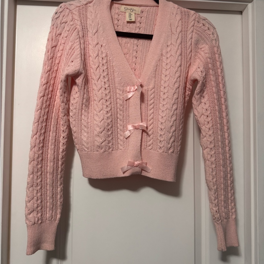 Jessica Simpson Pink Cable Knit Cardigan with Bows